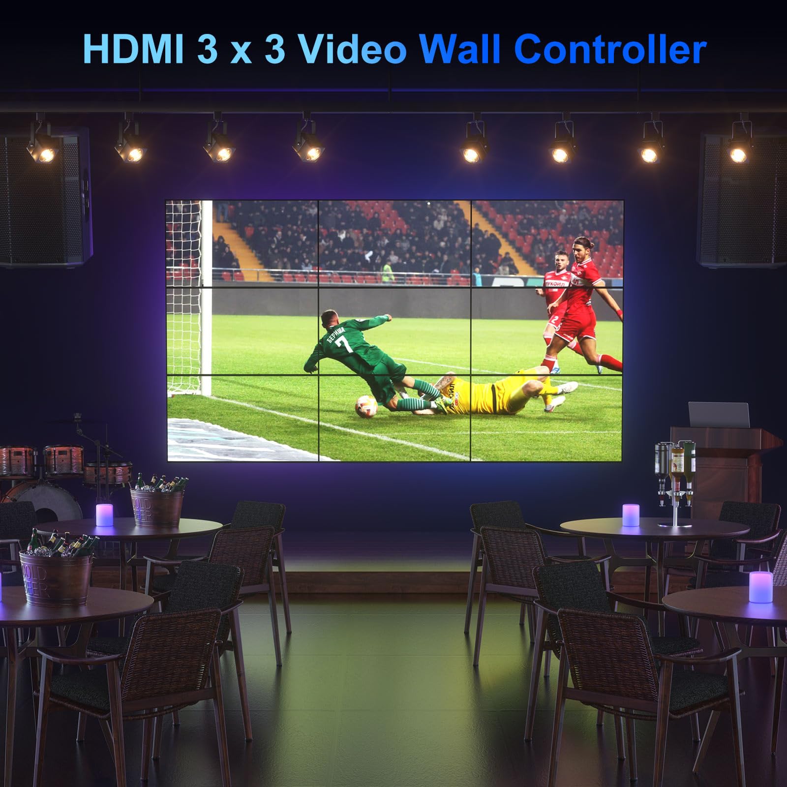 Video Wall Controller 3x3 4K, PORTTA HDMI Video Wall Processor avec 19 Splicing Modes, RS232, 180° Rotate, Audio Extractor, 3x3, 3x2, 2x3, 2x2, 4x2, 2x4, 1x2, 2x1, 9 TV Screens Into 1 Wall Display