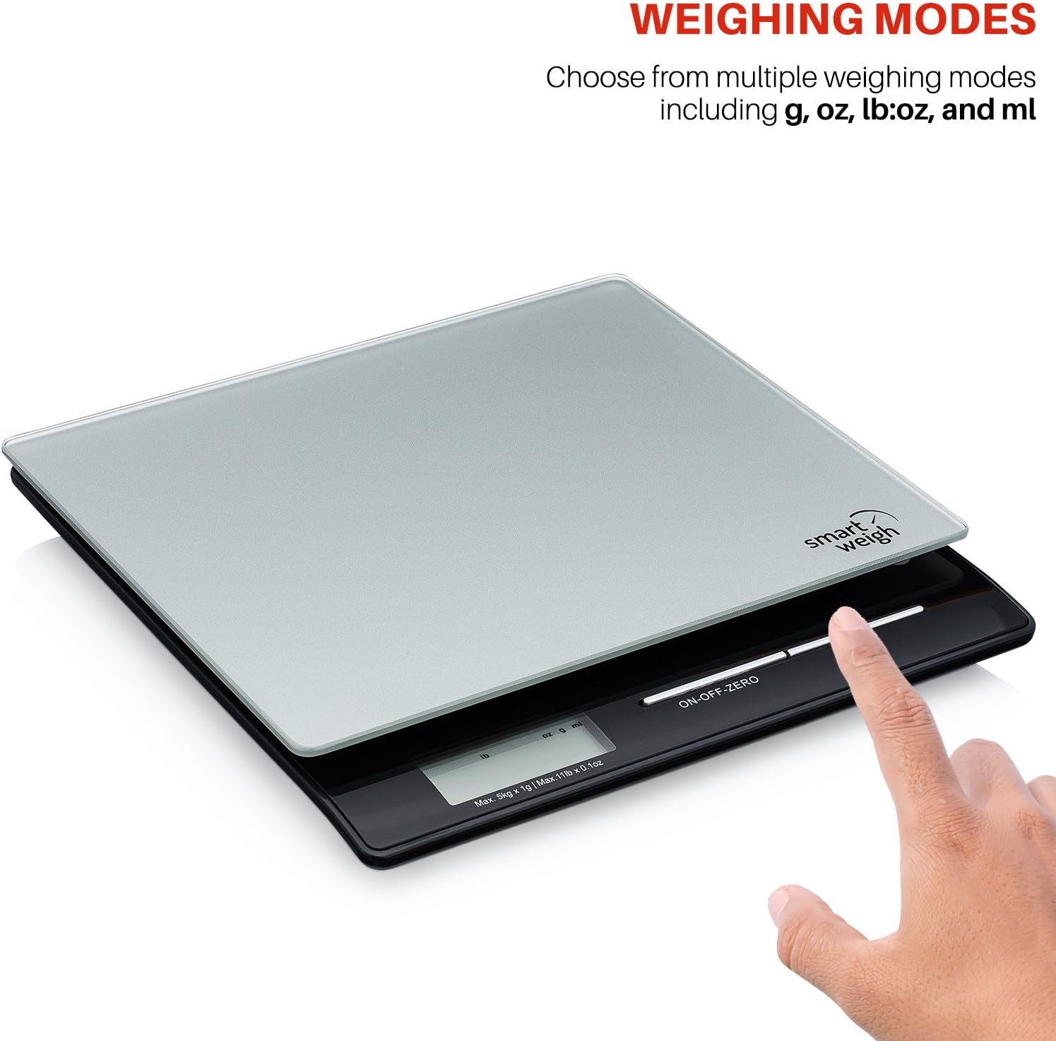 Smart Weigh Professional USPS Postal Scale with Tempered Glass Platform, Multiple Weighing Modes and Tare Function, Silver Shipping Scale, Platform Scale, 11 pounds/ 5 Kilograms