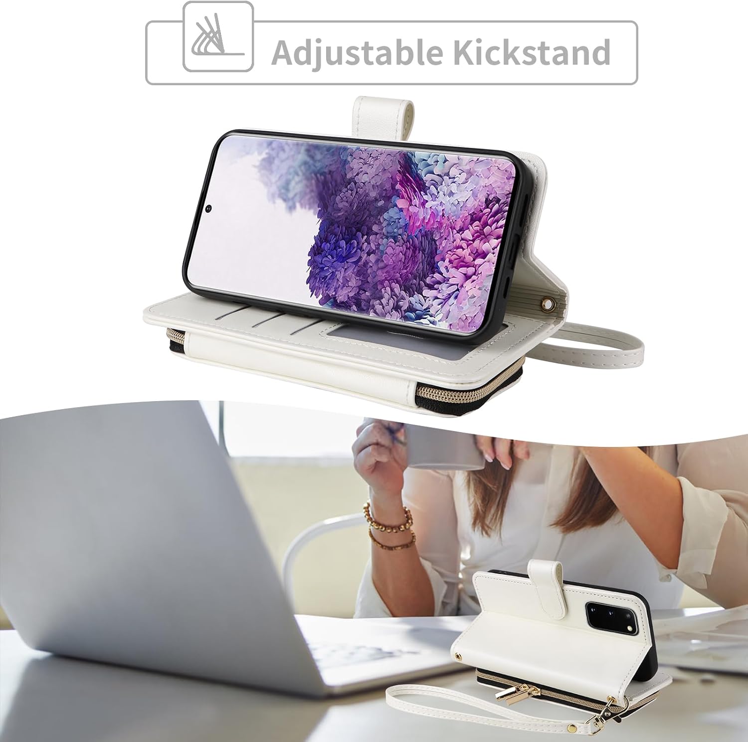 Wallet Case for Samsung Galaxy S20 5G 6.2 inch with Wrist Strap, Crossbody Shoulder Strap, Luxury PU Leather Stand Cell Phone Cover with 9+ Card Slots for S 20 20S UW S2O G5 Women White