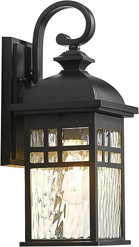 Miniatura 6 de Farol de pared exterior de aluminio negro con vidrio ondulado de agua, impermeable, luces de porche para puerta de patio, paquete de 2 enchufes E26