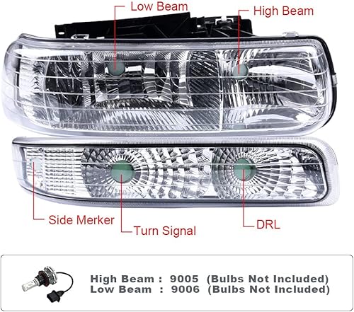 Miniatura 4 de G-PLUS Conjunto de faros, compatible con Chevy Silverado 1999-200220002006 Suburban Tahoe parachoques faro, lente transparente, carcasa cromada,