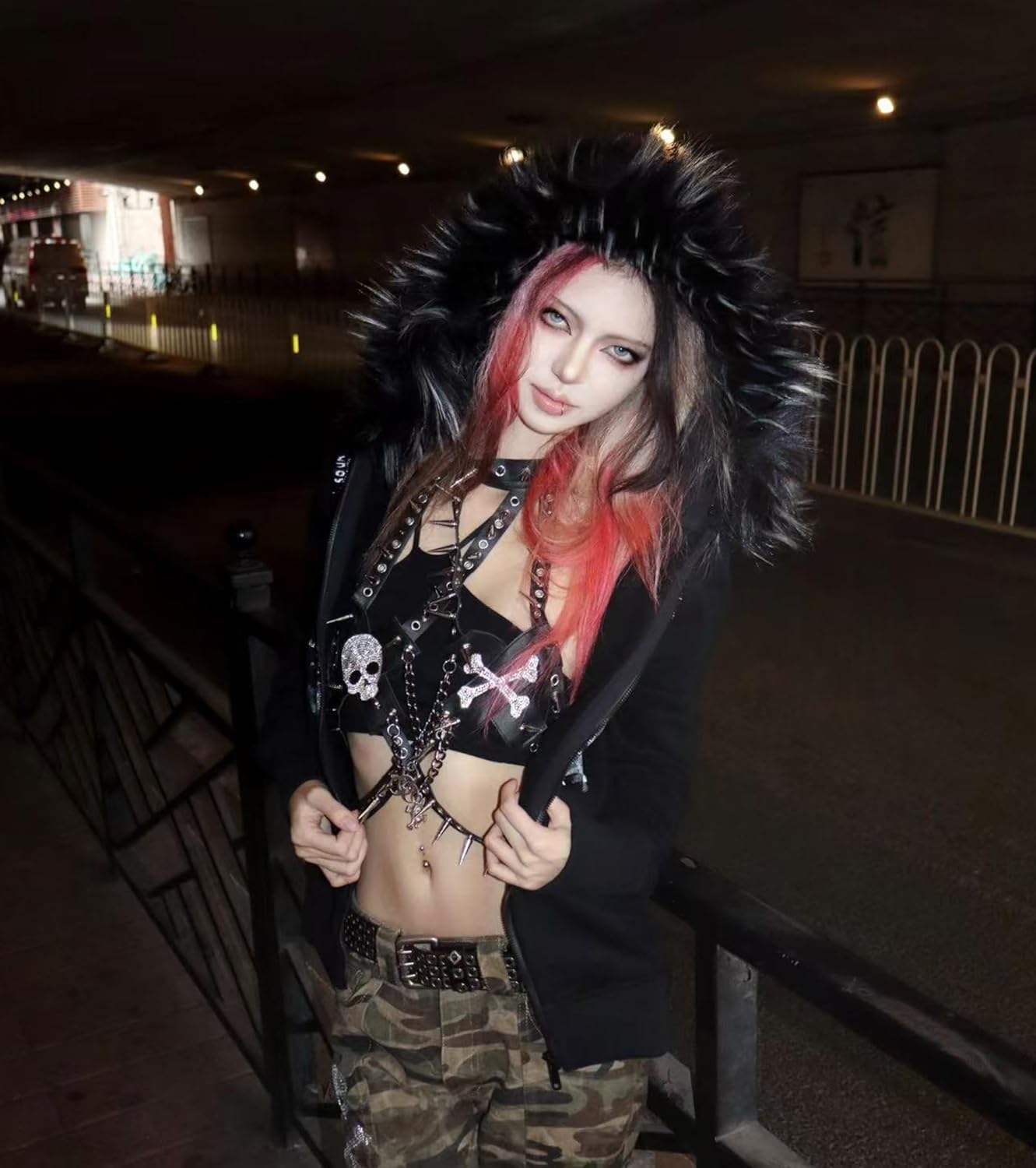 Y2K Grunge Faux Fur Hoodies For Women Zip Up Vintage Punk Gothic Graphic Jacket Long Sleeves Ribbing Streetwear - Image 5