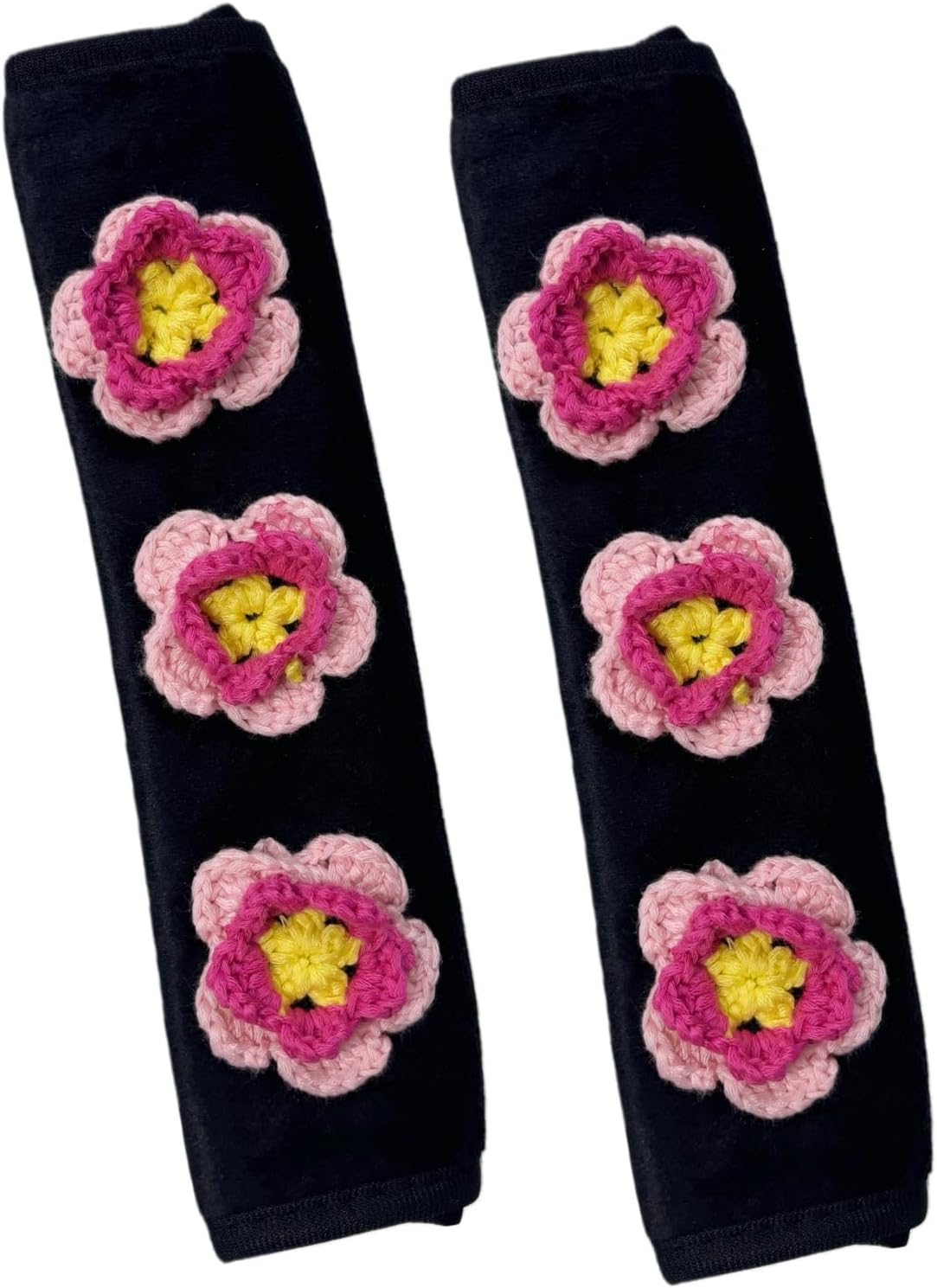 2-Pack Seat Belt Covers, Crochet Flower Design, Cute Plush Comfortable Shoulder Protectors for Adults Kids Women, Soft Seat Belt Padding Shoulder Pads, Car Interior Accessories (Pink)