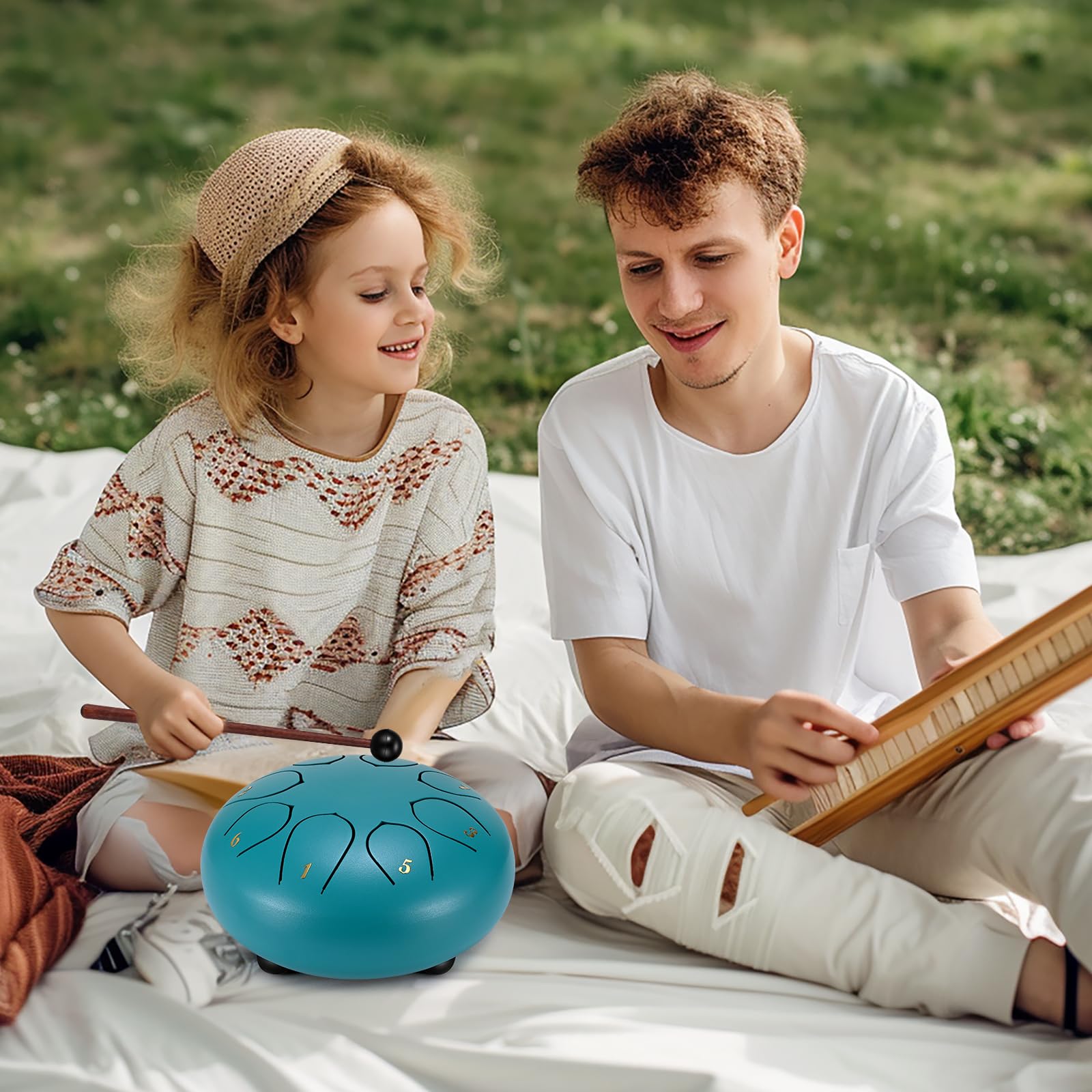 Steel Tongue Drum, 6 Pouces 8 Tons Handpan Drum, Mini Tambour à Langue Handpan Instrument, Percussion Steel Drum pour Méditation, Yoga, Performances, Education (bleu lac)