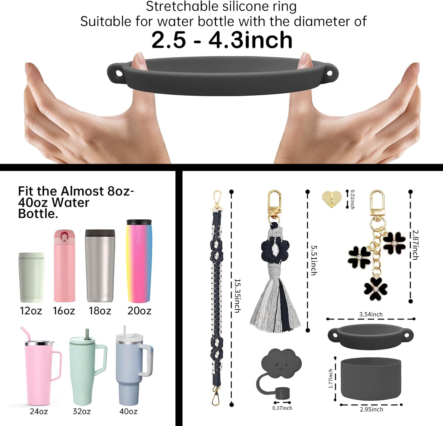 Morla Accessories Set for Stanley Cup,Paracord Handle Strap Carry for Simple Modern and Other 8oz - 40oz Tumbler.Water Bottle Carrier Set.