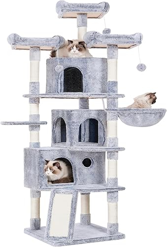 Miniatura 1 de Hey-brother Árbol para gatos XL, torre para gatos de 73.4 pulgadas con 3 cuevas, 3 perchas acogedoras, postes rascadores, tabla, centro de