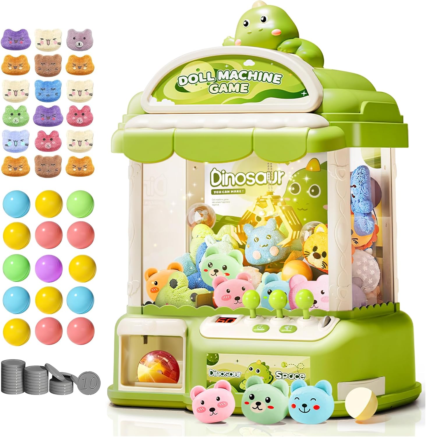 miaoke large claw machine for kids, musical electronic arcade game console with adjustable sound, christmas and birthday gift for kids, includes 30 toys & 24 game coins & 20 surprise eggs (light pink)