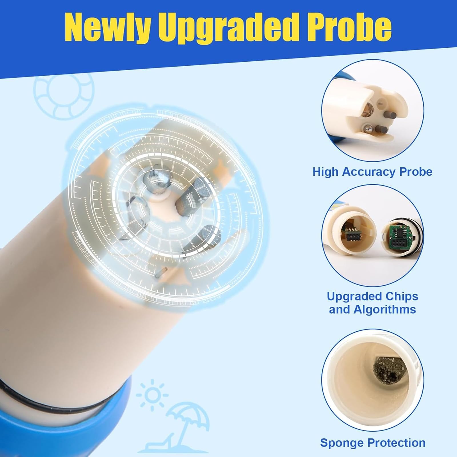 Tester di sale per piscine con misuratore di sale pH ORP, kit digitale per test della salinità dell'acqua ad alta precisione, misuratore di cloro e termometro di lettura, per piscine di acqua salata S