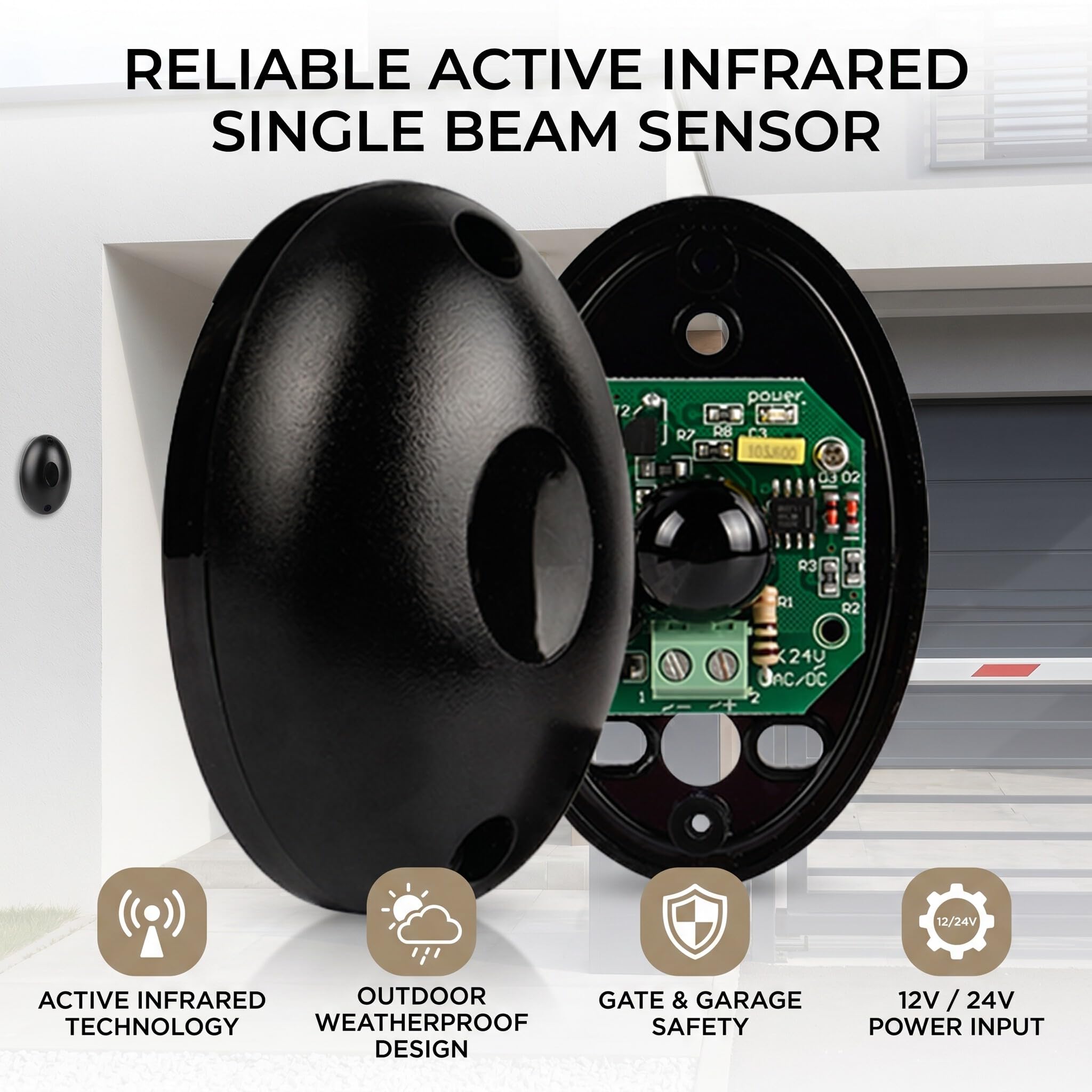 Sensor infrarrojo de Barrera Ligera, Sensor de células fotográficas infrarrojas DC 12/24 V sensores de Seguridad universales para Puertas y Puertas de Garaje automáticas