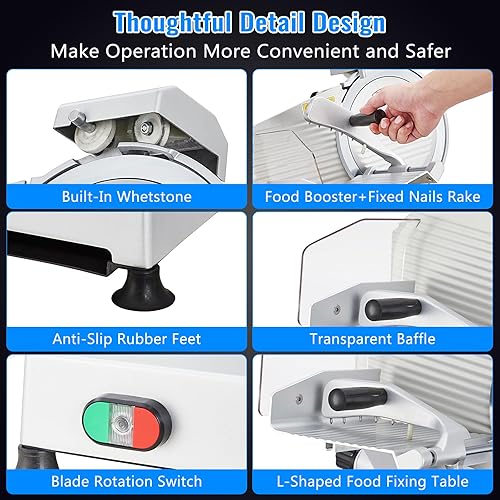 Miniatura 6 de Rebanador de carne, cortador eléctrico de alimentos de 240 W con hoja de acero inoxidable de 10 pulgadas y piedra de afilar integrada, cortador de