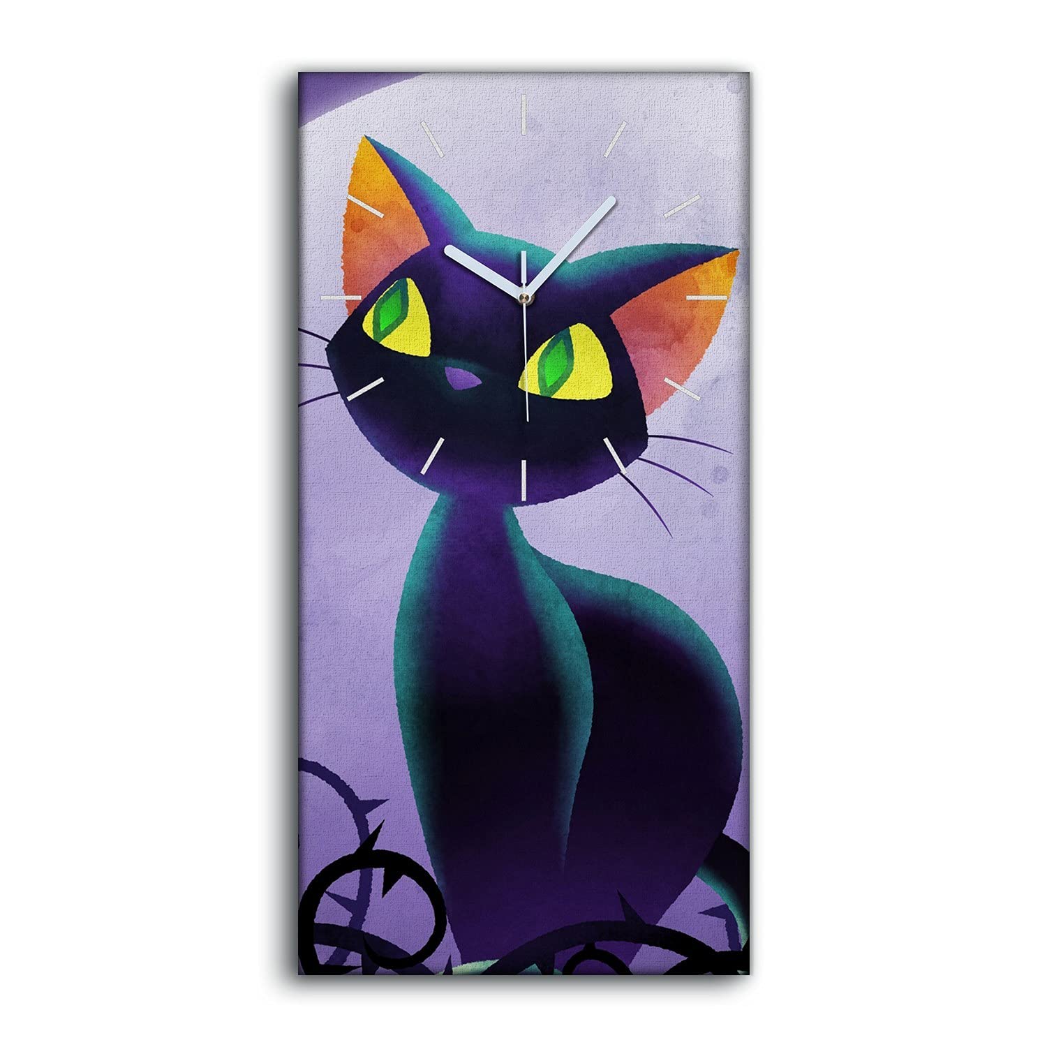 Horloge sur toile 30x60cm de salon avec motif abstrait de chat et lune