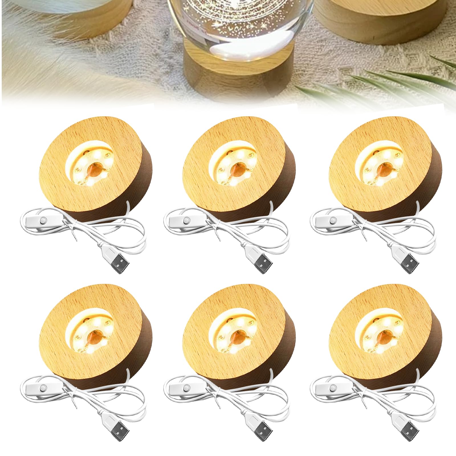 Base de madera LED con control de brillo y USB para placas acrílicas 8
