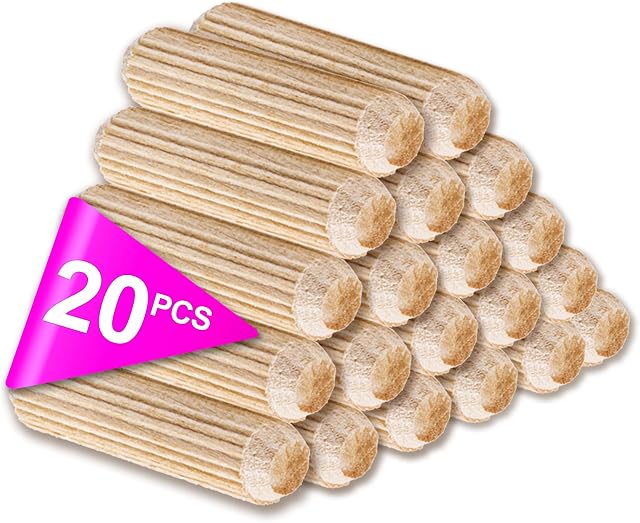 20 Pcs 6mm x 30mm Wooden Dowel Pins Grooved Dowels Plugs Chamfered Fluted Pin Wood for Furniture Woodwork Joinery
