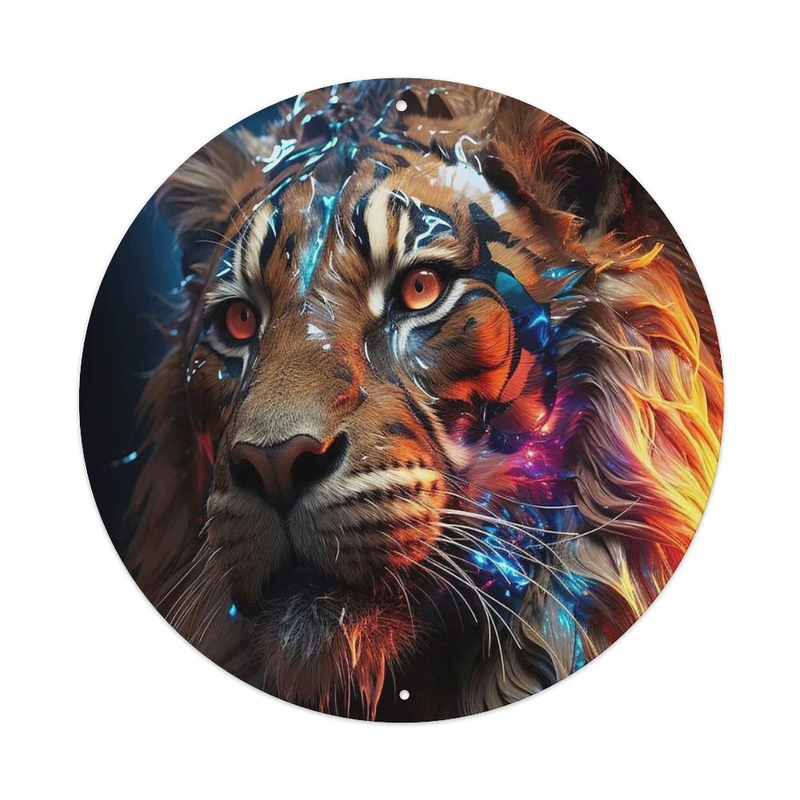 Animal Art Poster Tiger Vintage Metal Tin Sign Plaque Wall Decor for Cafe, Club, Garden Round Metal Poster 8x8Inch