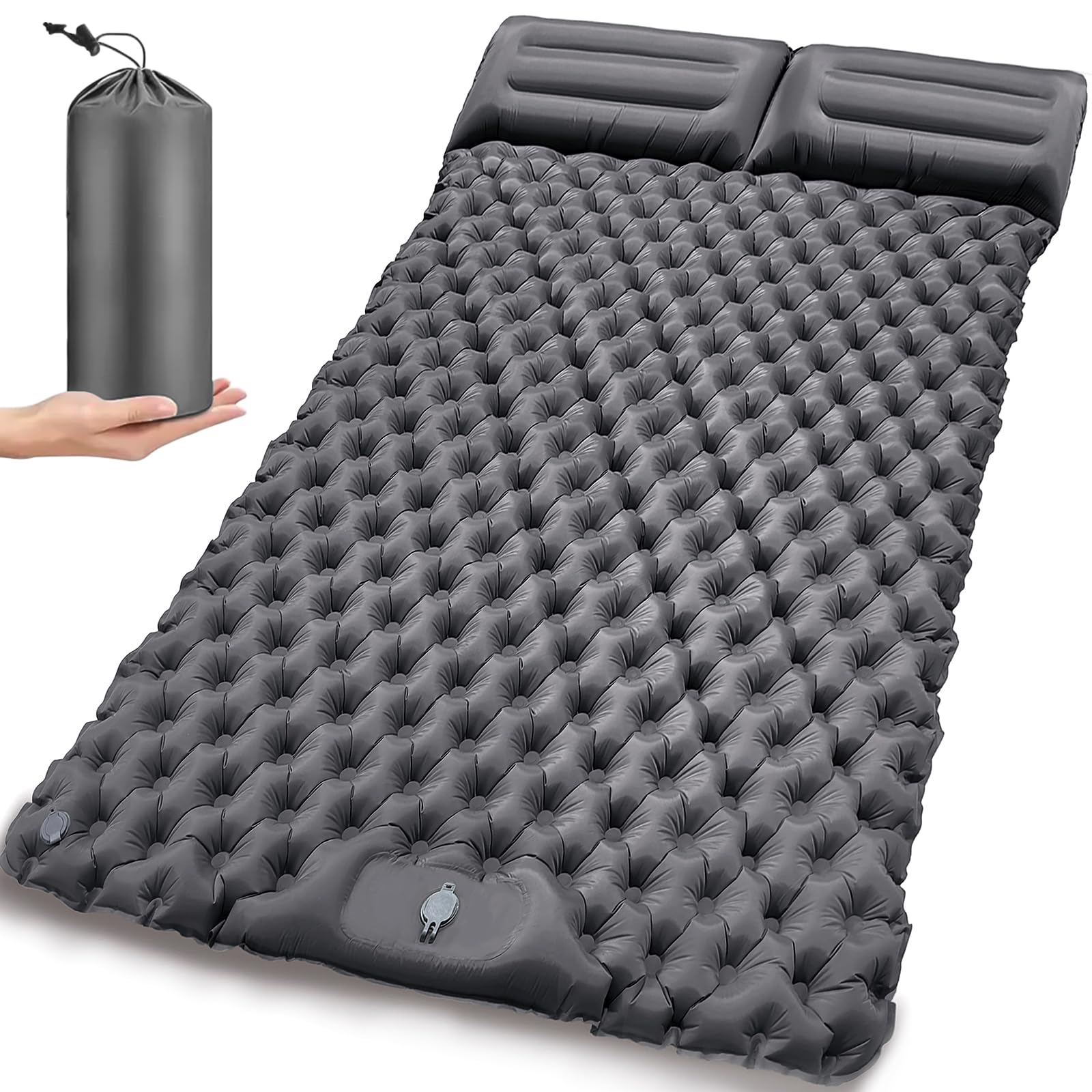 Matelas de Camping, Tapis de Lit Double Auto-Gonflable avec Oreiller et Pompe à Pied intégrée Matelas de Camping Gonflable Portable et Compact pour Tente Trekking Plage