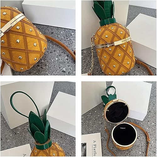 Miniatura 6 de Bolso tipo cubo de piña para mujer, bolso cruzado de cadena de moda con remache, bolso de hombro hawaiano tropical