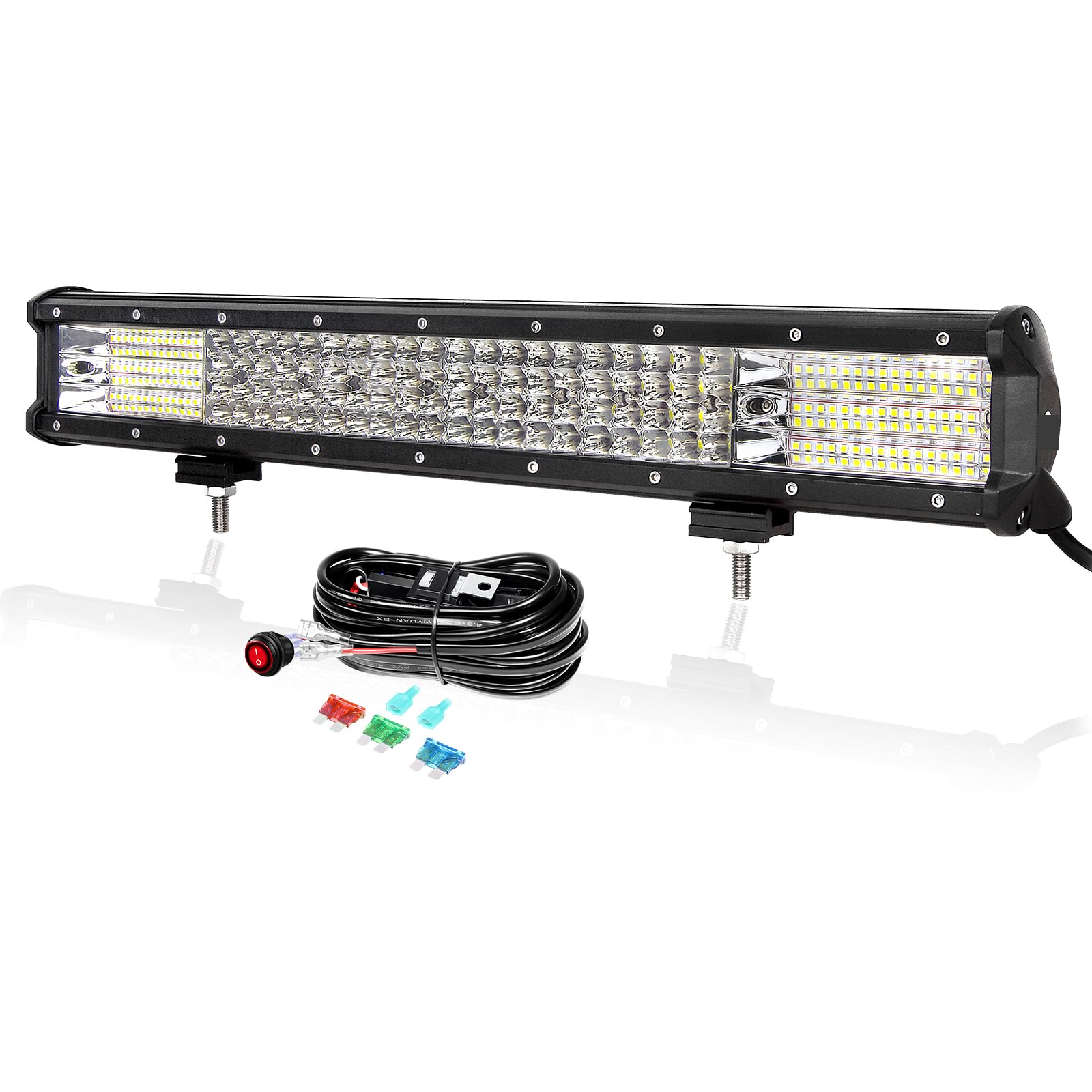 PICAA 20 cali 510 W listwa LED 4 x 4 z zestawem przewodów 12 V, cztery rzędy 50 cm listwa świetlna LED, rampa Led do samochodów ciężarowych SUV ciągnik