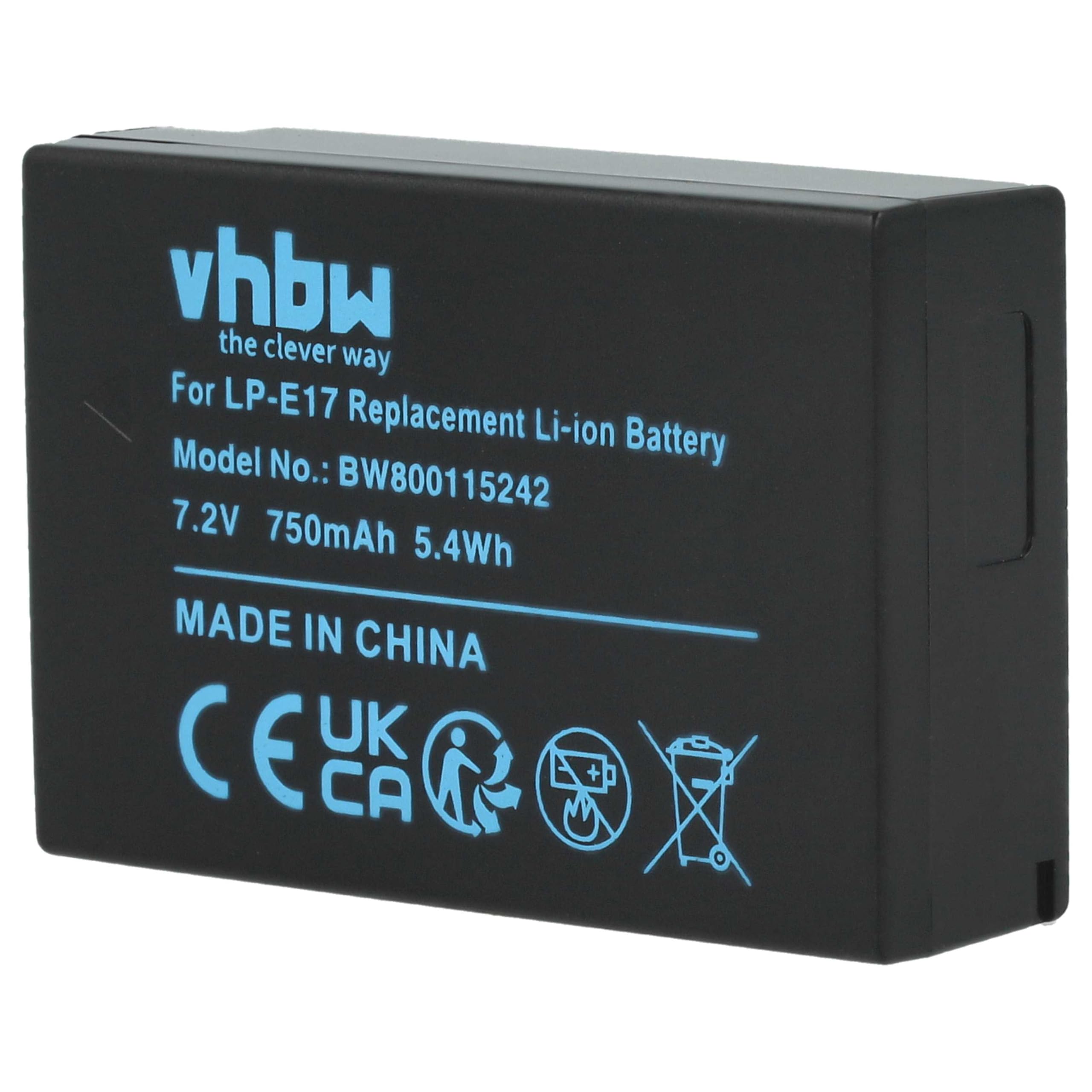 vhbw 3x batteria compatibile con Canon EOS Kiss X8i, 8000D, 800D, 250D, 77D | per Kiss X10, 750D, 850D, 200D, 760D fotocamera (750mAh, 7,2V, Li-Ion)
