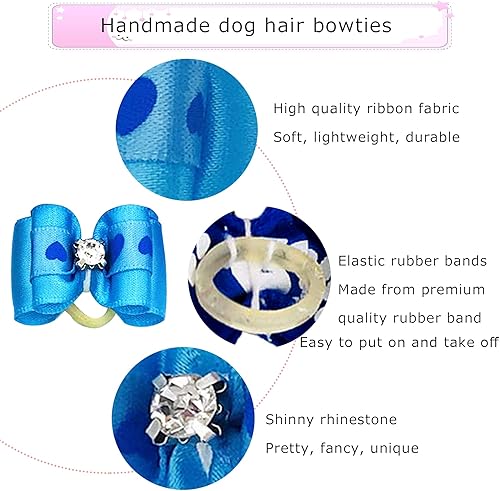 Miniatura 3 de 50 unids25 pares de lazos para el pelo de perro pequeño con bandas de goma y diamantes de imitación, lazos de aseo para cachorros, perros, gatos,
