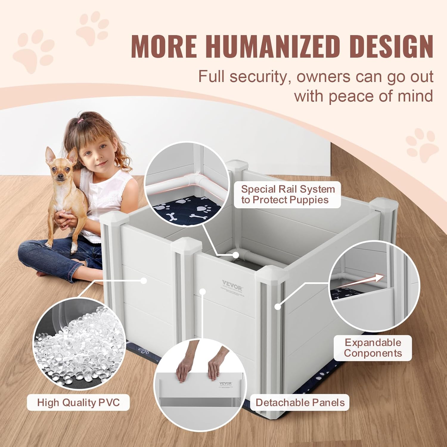 VEVOR Whelping Box for Dogs, 28.3 x 28.3 x 18.1in Whelping Pen for Puppies, Dog Birthing Box with Rails and Washable Pee Pad, Whelping Box for Small Breed Dogs, White