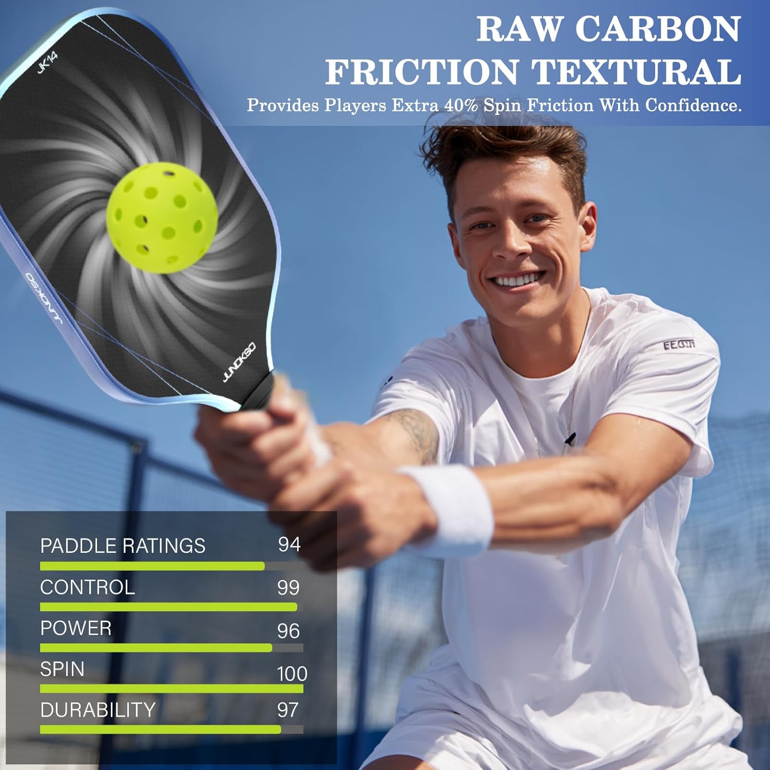 Pickleball Paddles Set of 2 - Graphite Carbon Fiber Pickle Ball Paddle Composite -USAPA Approved Pro Pickle Racket -14mm Lightweight PP Honeycomb Core -Men's and Women's Outdoor Game Gift Set/Blue - Image 3