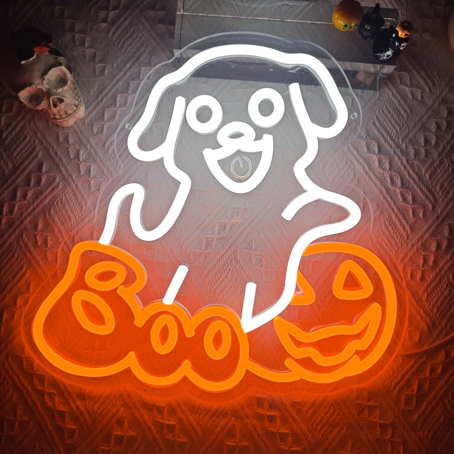 Halloween Neon Sign Dimmable Pumpkin Boo Neon Sign Halloween LED Sign for Wall Decoration Halloween Neon Lights for Halloween Bedroom Kids Room Bar Club Decoration Festival Gift.