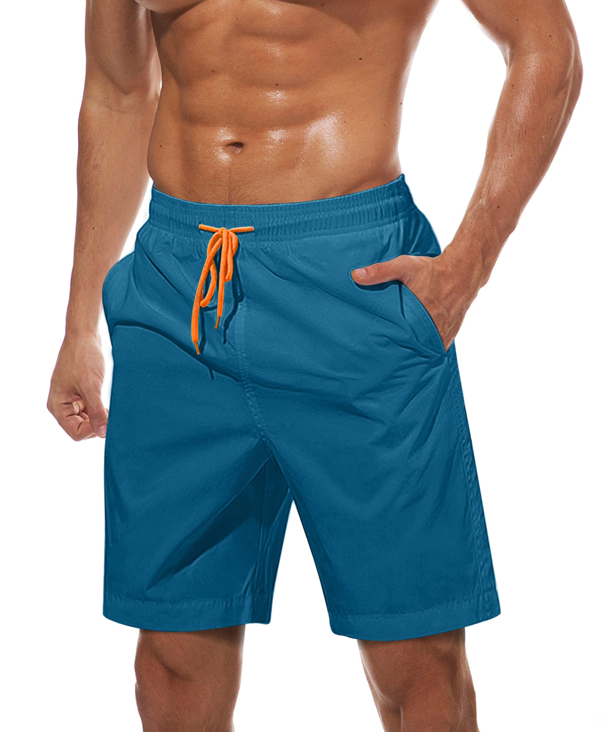 Men's Swim Short Mesh Lining Swimming Trunks Quick Dry Beach Shorts with Pockets