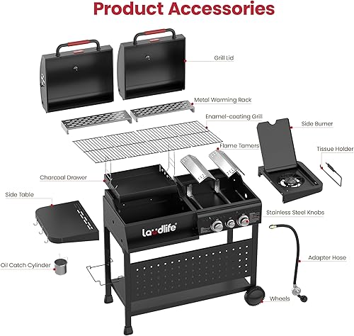Miniatura 9 de FUSION - Combo de parrilla de gas y carbón con quemador lateral, parrilla de barbacoa de propano de 3 quemadores, espacio de cocción de 748 pies