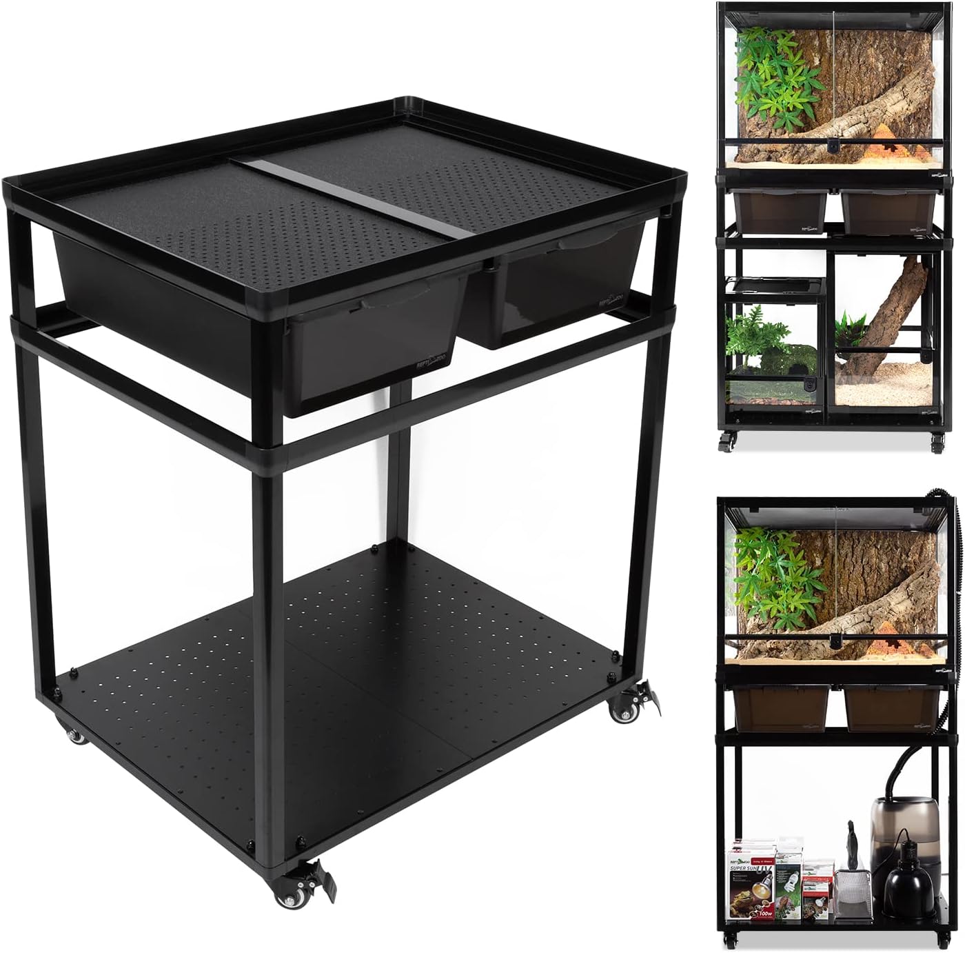 REPTIZOO Reptile Tank Stand Terrarium Cabinet with Breeding Boxes