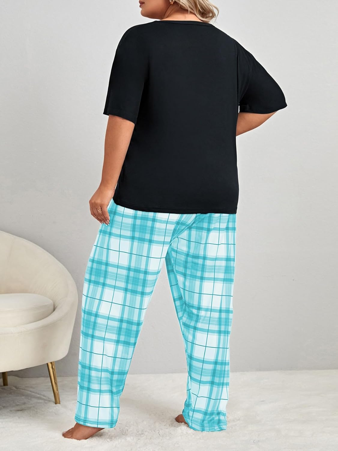OYOANGLE Women's Plus Size 2 Piece Pajama Set Short Sleeve Shirt with Long Pajama Pant - Image 2