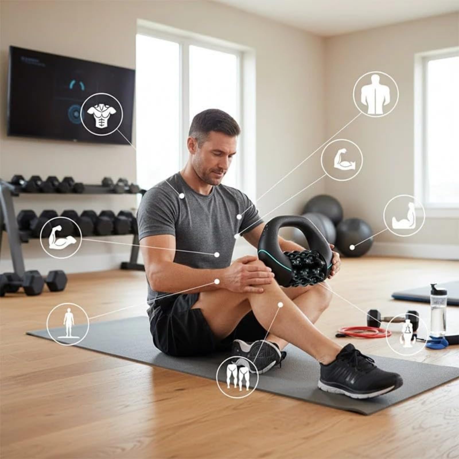 Masajeador de Rodillos Eléctrico Portátil, Rodillo Eléctrico de Masaje con 3 Velocidades, Masajeador Ergonómico para Piernas Espalda y Recuperación Deportiva