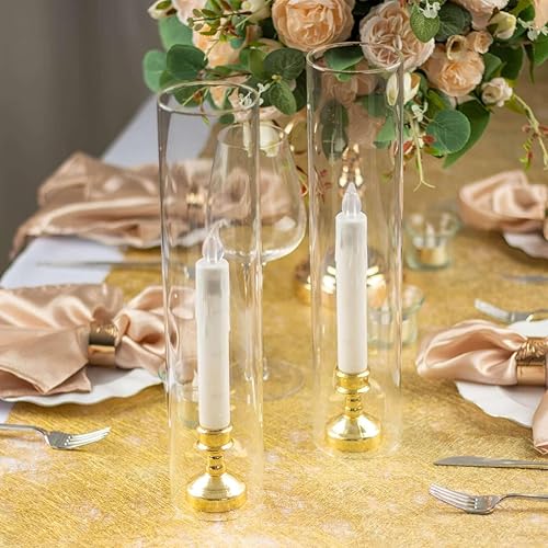 Miniatura 6 de Efavormart Paquete de 2 Portavelas Candelabro Transparente de 14", Pantalla de Vidrio para Vela, Pantalla de Vela Hurricane de Extremo Abierto