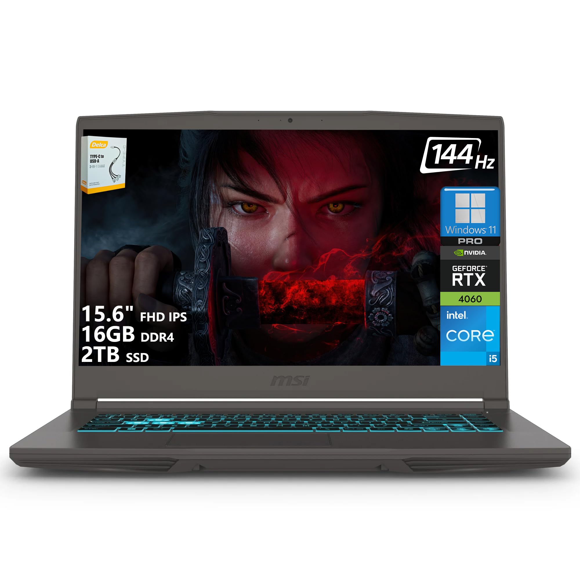 msi Thin 15 Gaming Laptop | 15.6" FHD IPS 144Hz | Intel 8-Core i5-13420H (>i7-12650H) | 16GB 2TB DDR4 SSD | NVIDIA GeForce RTX 4060 | Backlit Type-C Wi-Fi 6E Win11 Pro with