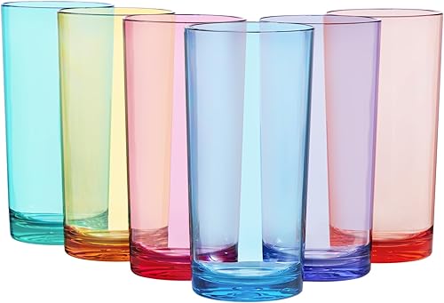 Vasos de plástico reutilizables US Acrylic Classic (juego de 6) de 24 onzas, tazas de té helado de colores surtidos | Vasos sin BPA, fabricados en