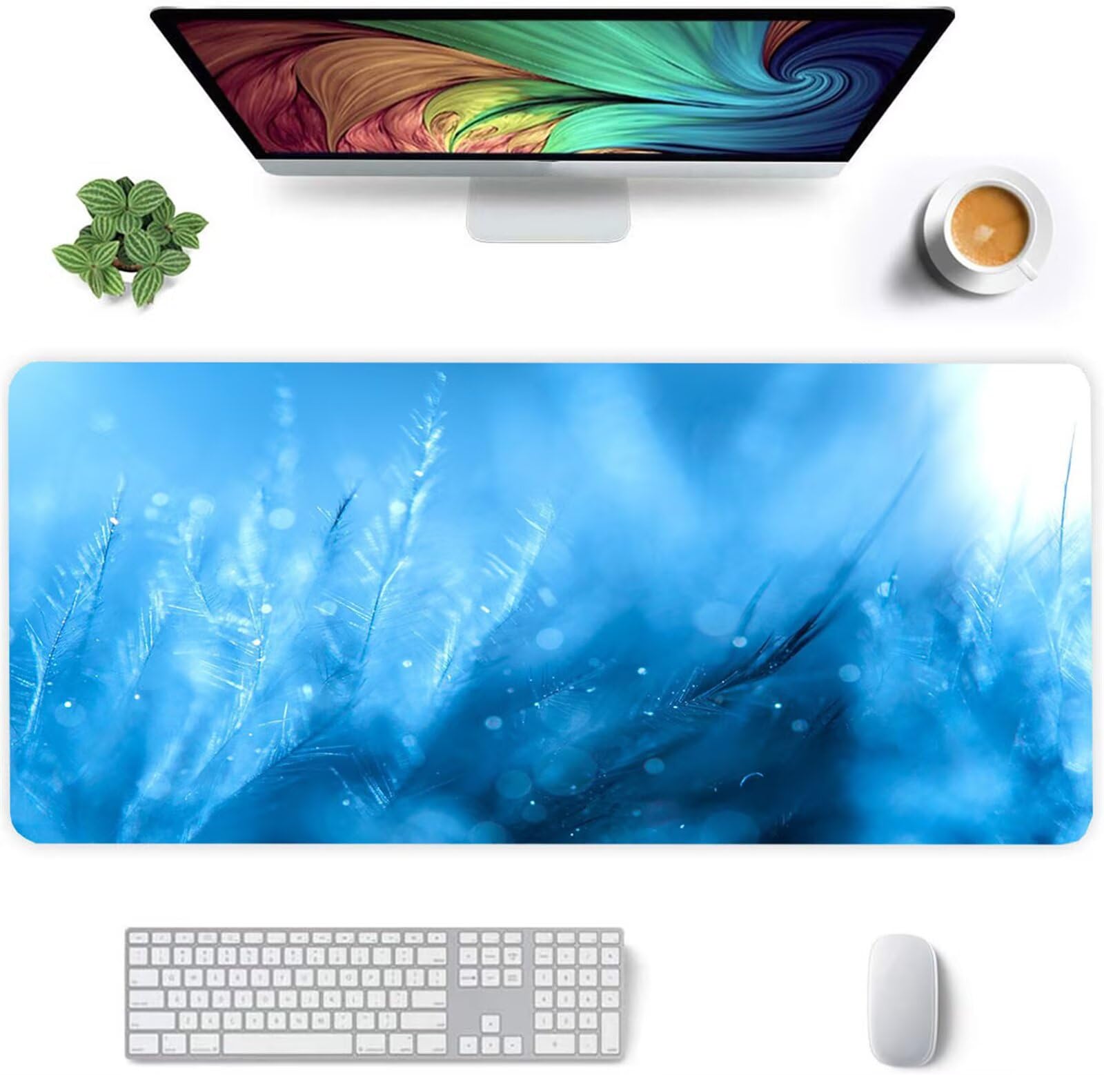 Alfombrilla Ratón XXL 1200x600x2mm Mouse Pad Grande Gaming,Alfombrilla Antideslizante,Tapete Escritorio con Bordes Cosidos,Alfombrilla Ratón para Jugadores, PC, Oficina, Cristal de Hielo Azul