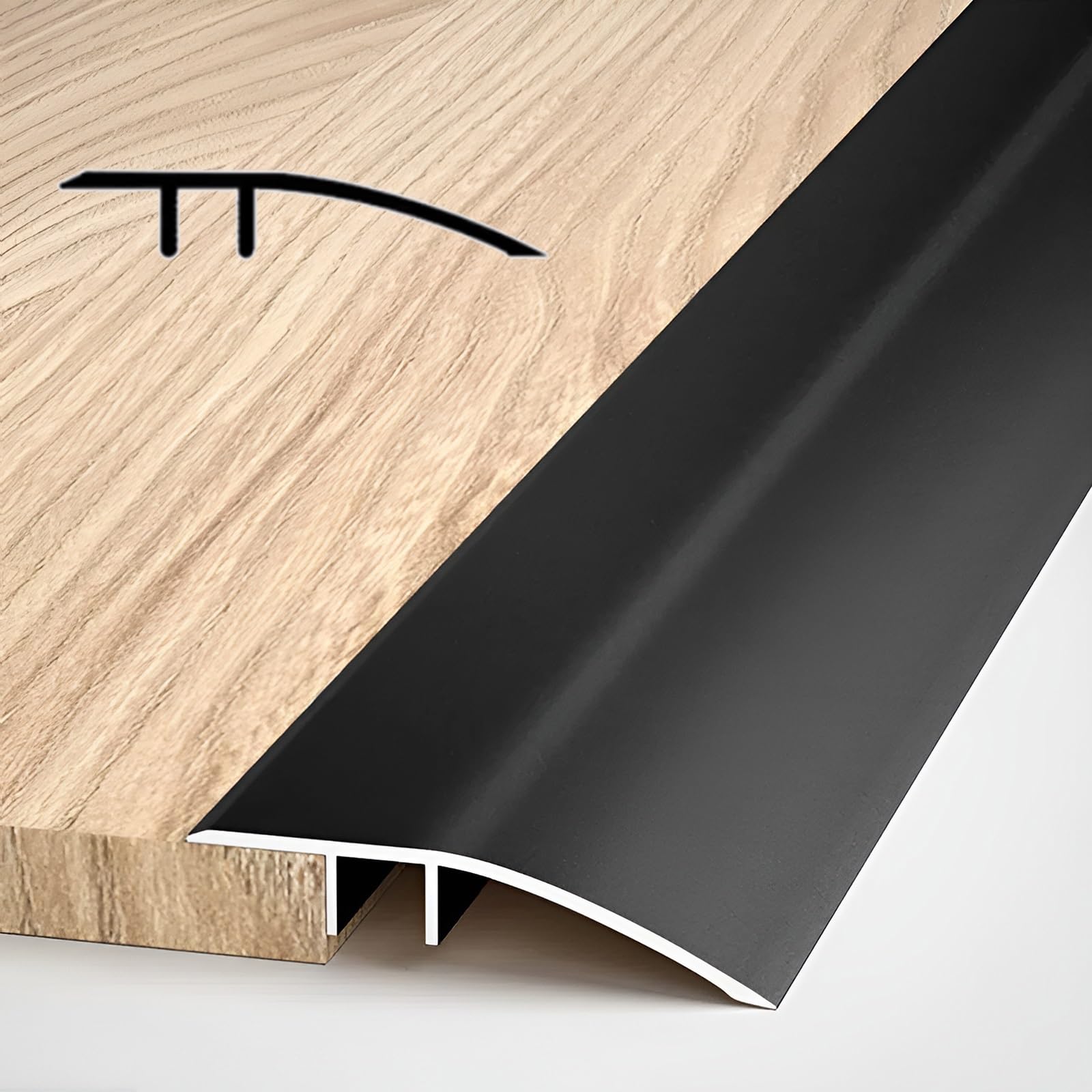 1.6in Wide Aluminum Floor Transition Strip, Doorway Threshold Ramp Bar Tile Laminate Reducer, Smooth Transition For Carpet To Tile, Fit Height 0.2 To 0.5in(Black)