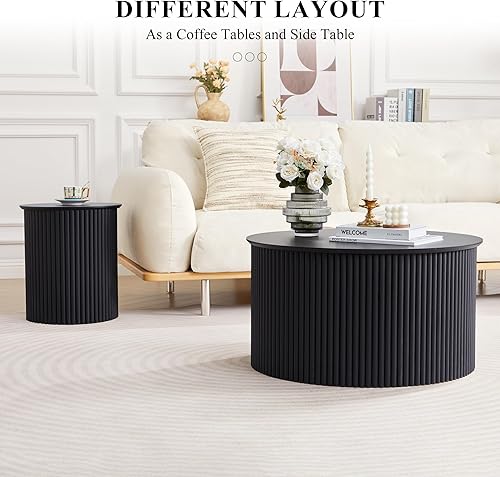 Miniatura 15 de AVZEAR Juego de 2 mesas de centro redondas anidables, mesa auxiliar moderna de granja, mesas anidables de madera natural, mesa auxiliar bohemia para