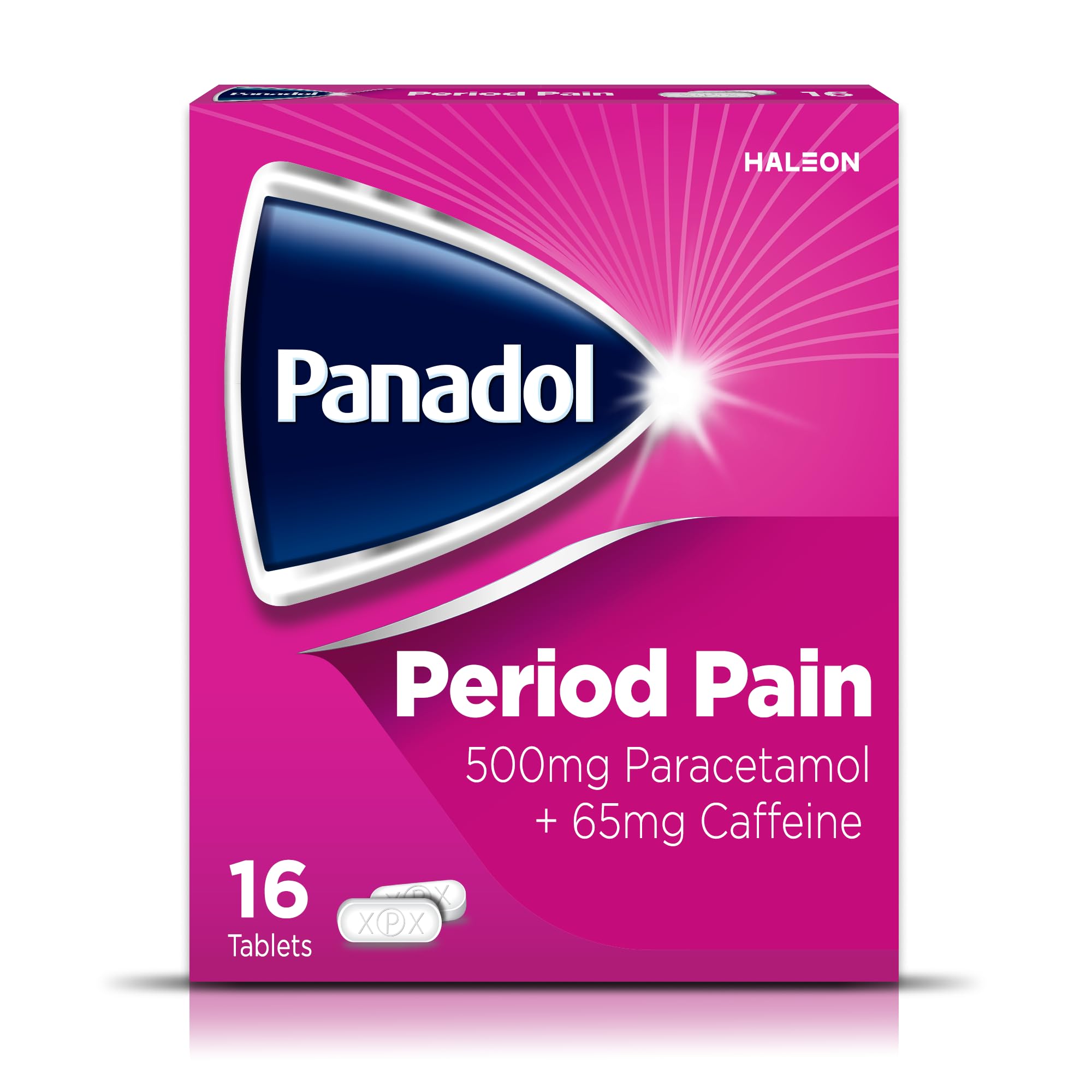 Panadol Period Pain Painkillers, 500mg Paracetamol Tablets with 65mg Caffeine, Pain Relief for Menstrual Cramps, Backache and Headache, Pack of 16