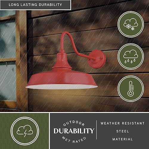 Miniatura 4 de VAXCEL Lámpara de pared para interiores y exteriores, aplique de acero dorado de 15 pulgadas de ancho, acabado rojoblanco + sensor de fotocélula del