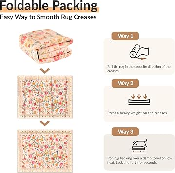 INOVADAY Washable Rug Floral Print 90x150 cm Pink/Beige Living Room Rug | Bedroom, Kitchen, Dining Room, Hallway, Bedside, Home Office, Indoor, Vintage, Boho, Non-Slip, Low Pile, Soft, Easy to Clean