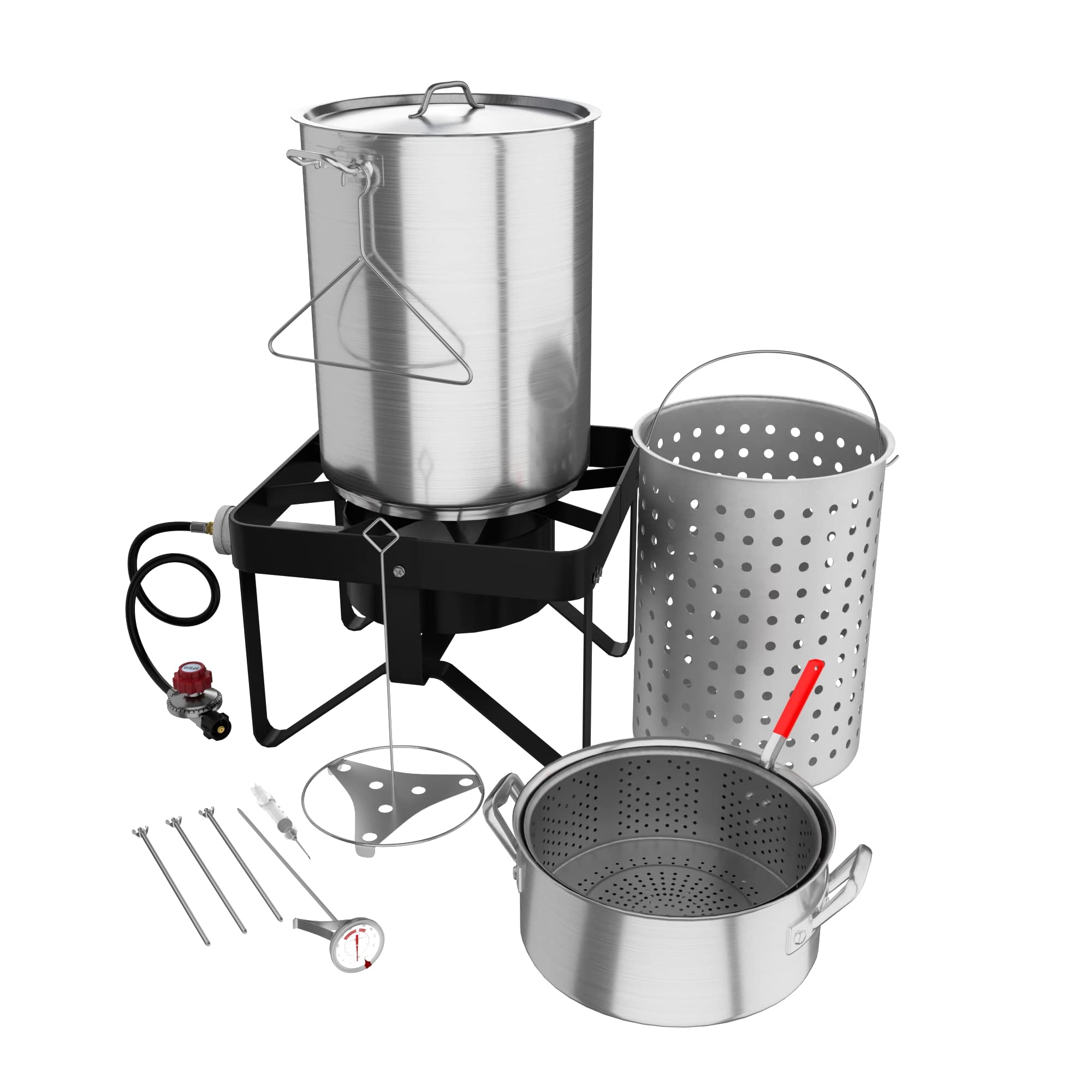 Krollen Industrial 30 Qt. Deluxe Aluminum Turkey Fryer Kit/Steamer Kit - 55,000 BTU