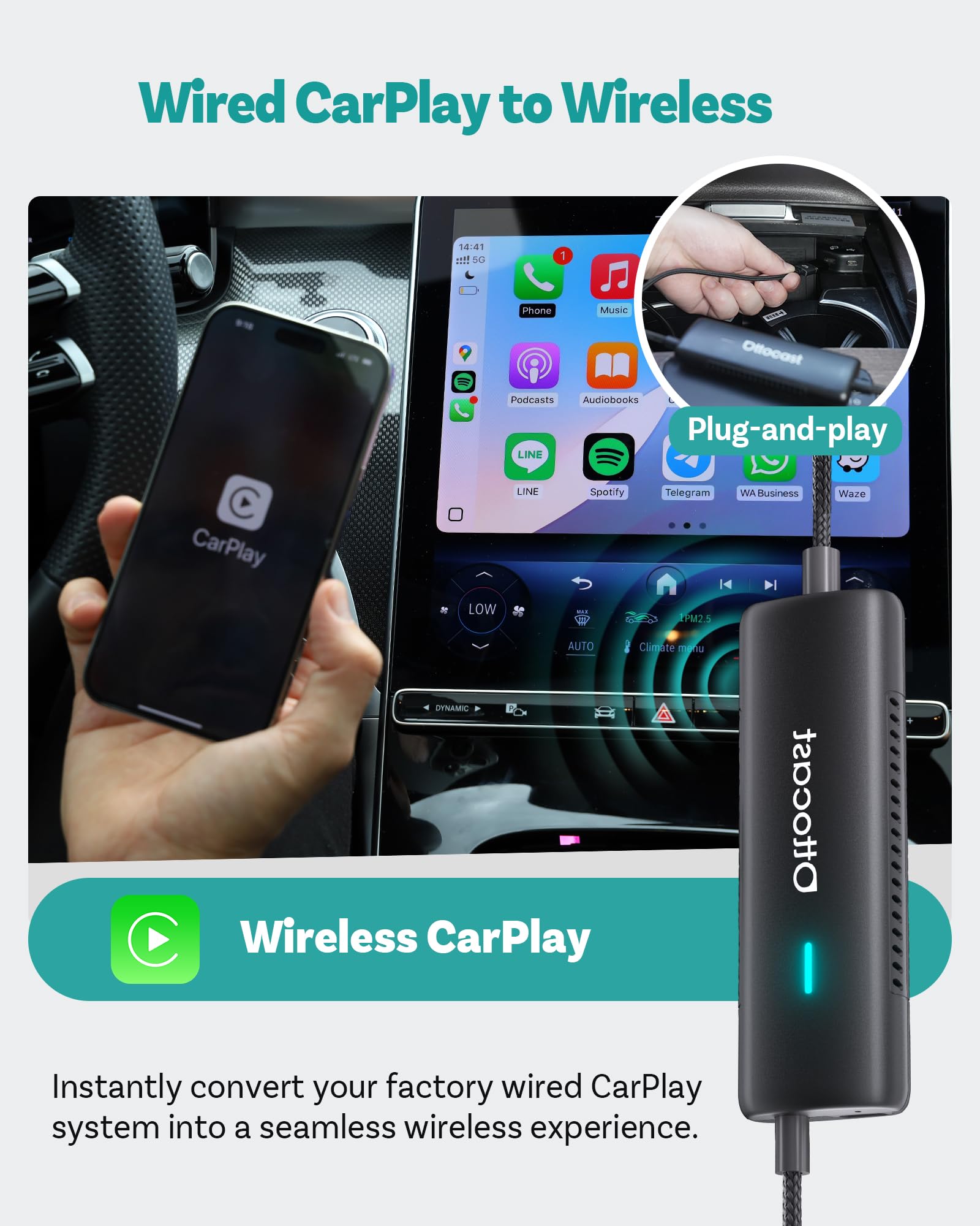 Ottocast Mirror Touch 2026 Edition, Wireless CarPlay & Screen