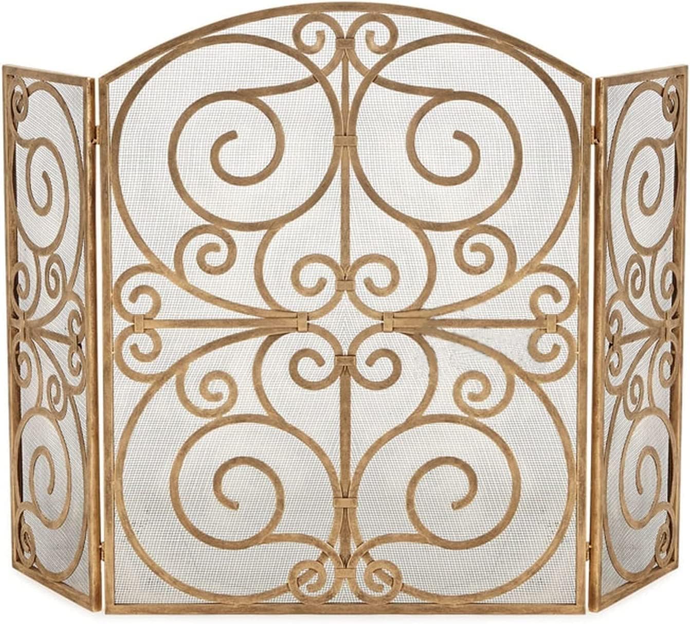 Fireplace Screen Spark Guard Free Standing Spark Guard Fireplace Screen 3 Metal Panel Wrought Iron Carved Hollow Fire Screen Mesh Indoor Large Spark Screen Home Decoration Accessories Metal Fireplace