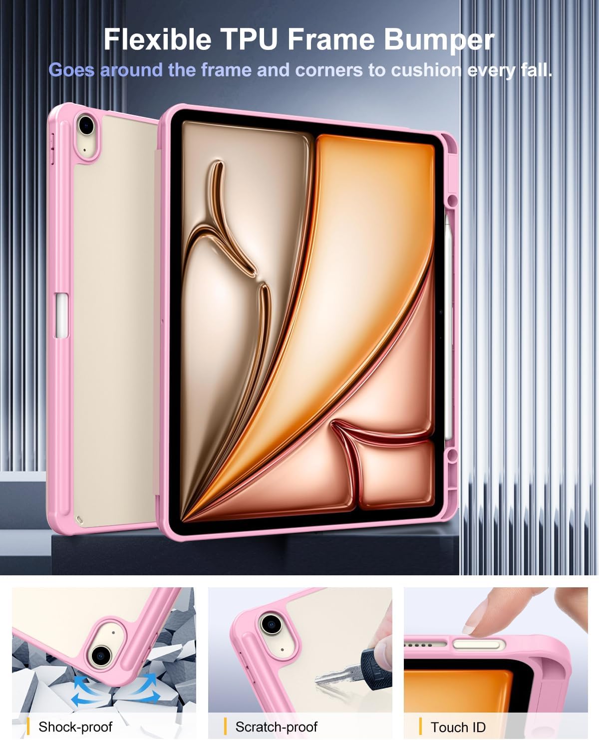 TiMOVO Case for New iPad Air 13 inch (M4/M3/M2-2026/2025/2024) with Pencil Holder, Slim Stand Protective Cover with Clear Transparent Back Shell for iPad Air 13 inch, Auto Wake/Sleep, Flowers Pink