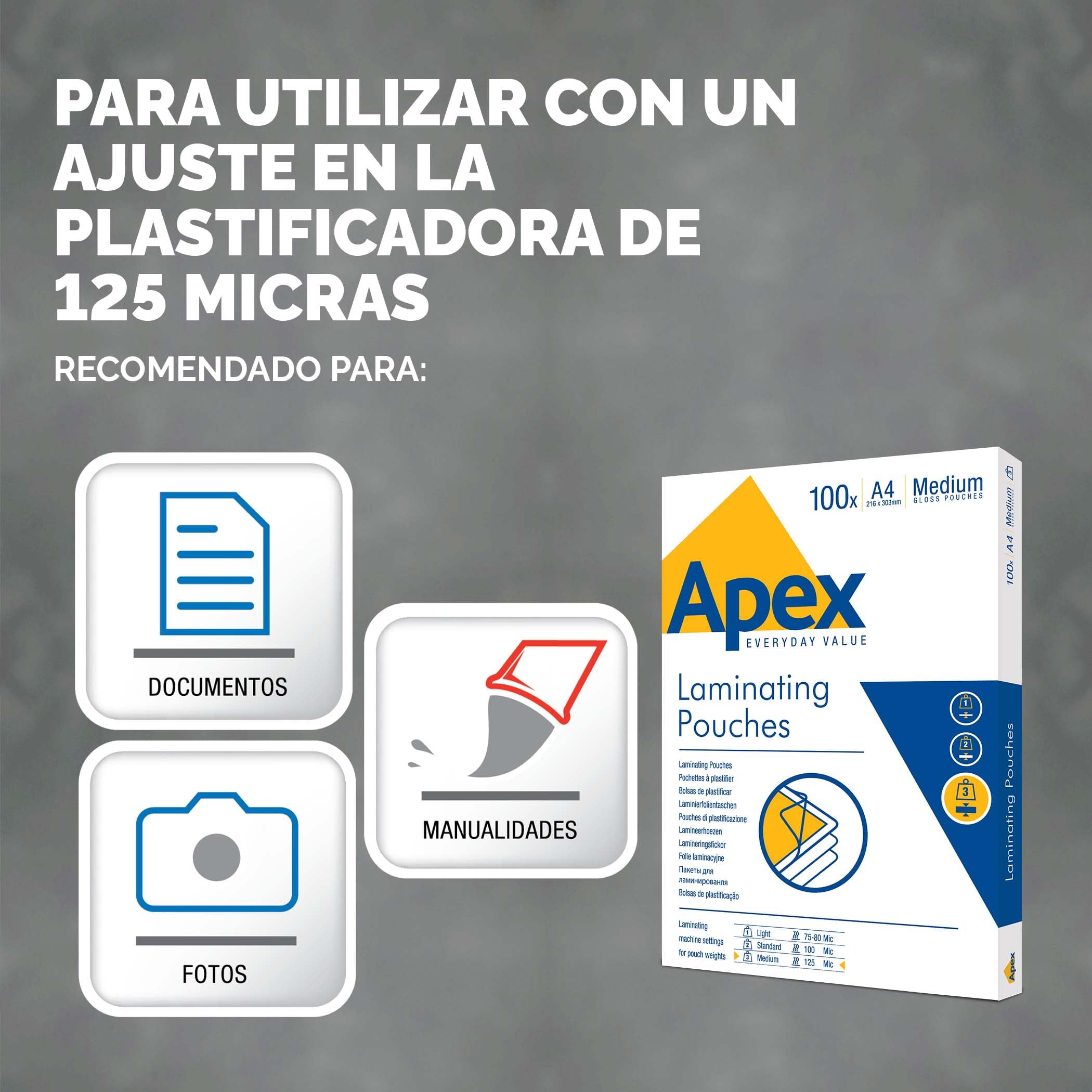 Fellowes Apex Fundas de Plastificar A4 125 Micras Brillo Pack 100