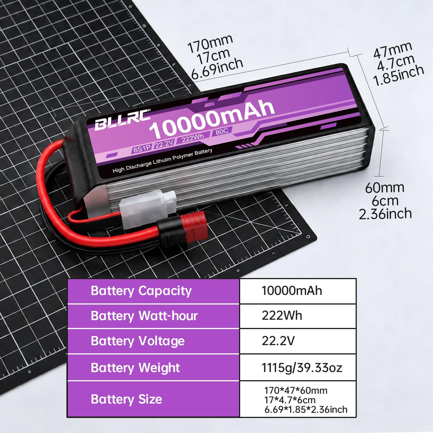 1PCS 22.2V 10000mAh 6S 80C Batería LiPo con Conector T para Camiones RC, todoterrenos, cuadricópteros, Drones fotográficos y helicópteros
