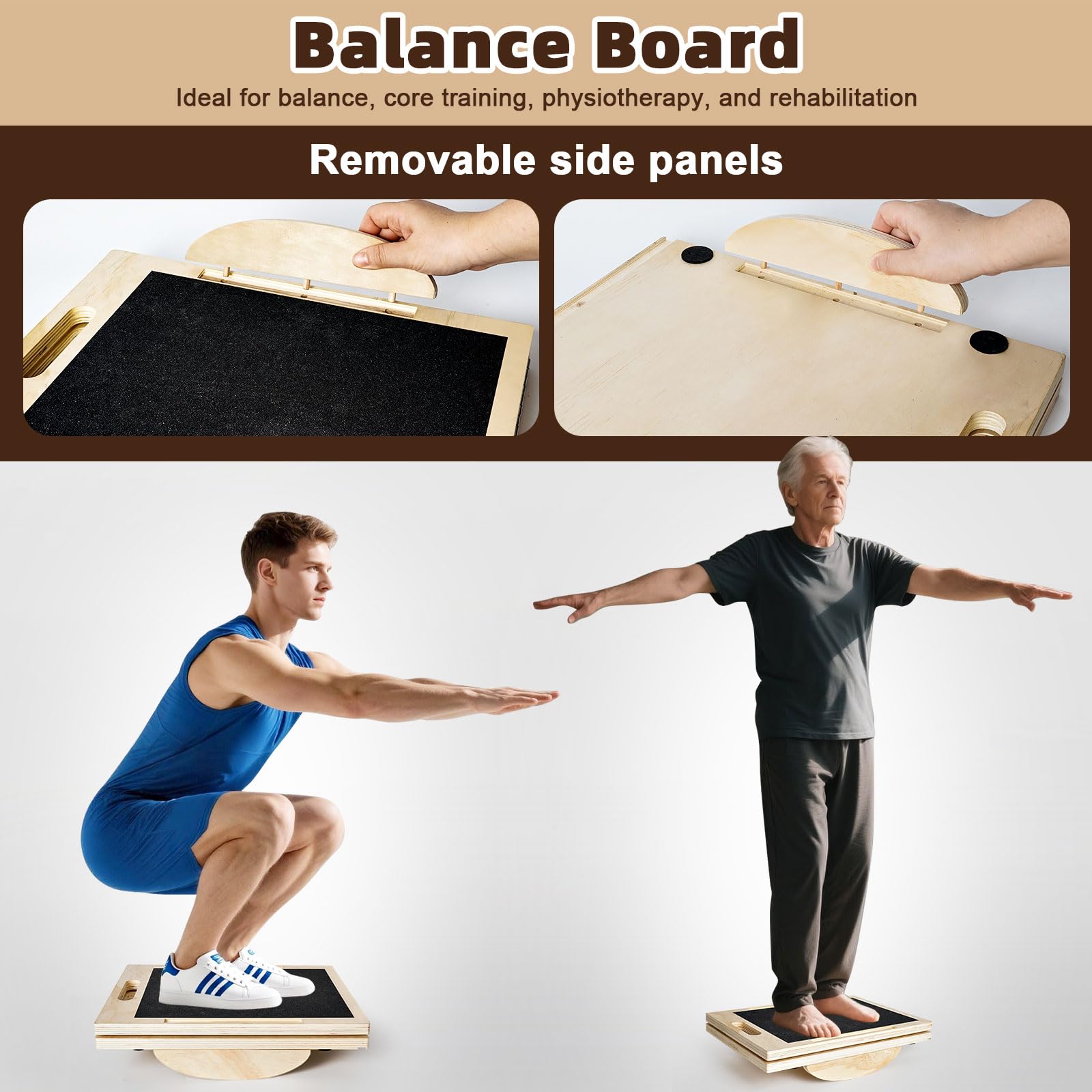 Balance Board e Tavola Inclinata in Legno, Tavoletta Propriocettiva, Tavola Inclinata Regolabile con 5 Angoli di Inclinazione, Tavola Equilibrio e Barella per Polpacci