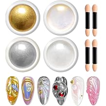 Gold Chrome Nail Powder - Magic Mirror Effect Holo Nail Powder Shiny Silver Nail Glitter Powder White Pearl Chrome Nail Powder Mermaid Aurora Effect for Nail Studio DIY