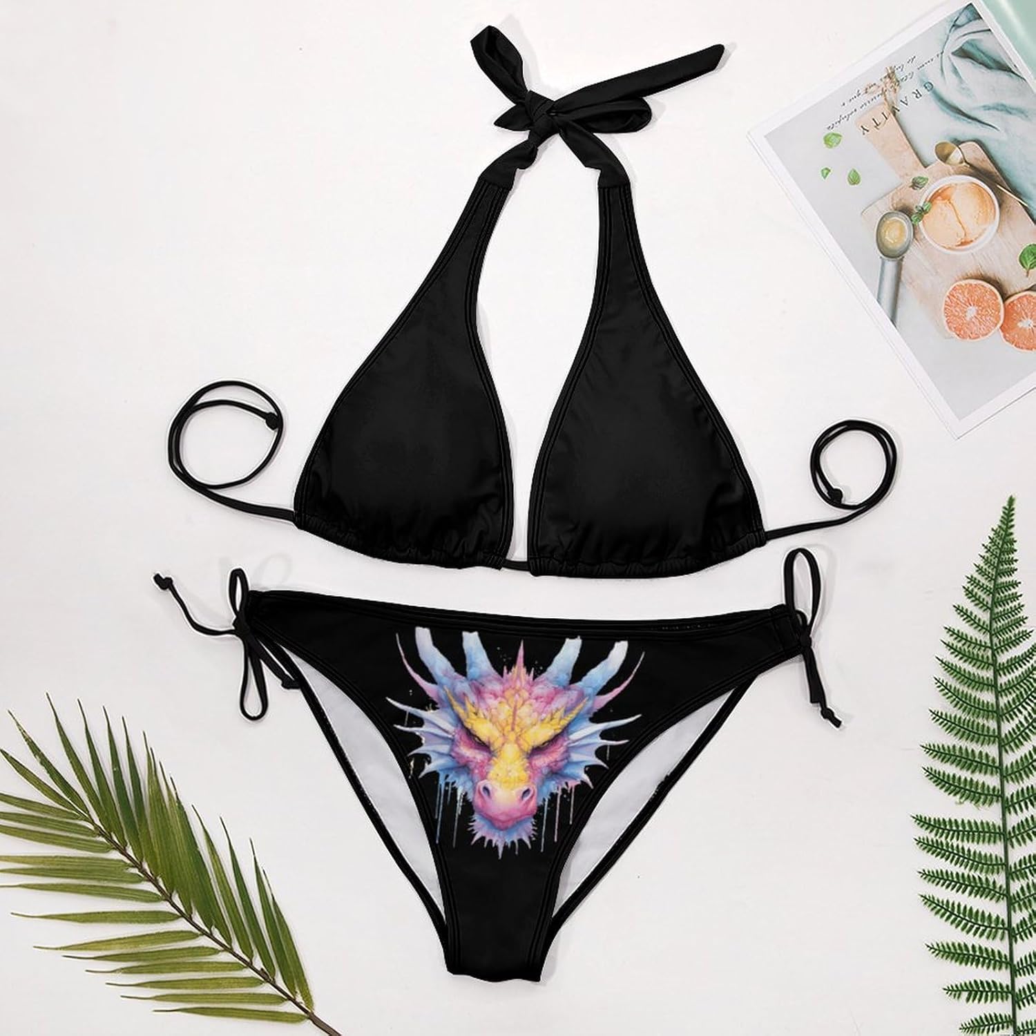 Colorful Dragon Watercolor Novelty Women's 2 Piece String Bikini Set Swimsuits Bathing Suit Swimwear