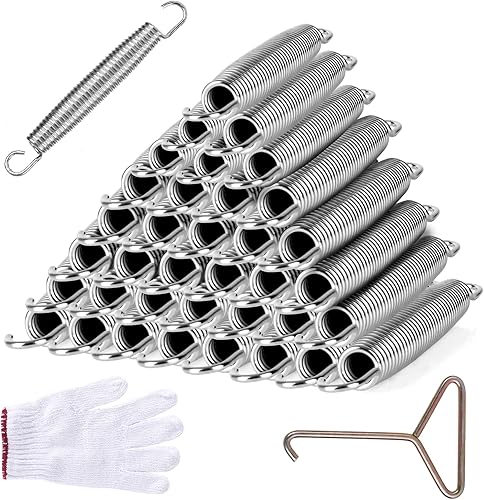 Trampoline Springs - Piezas de repuesto de acero inoxidable de alta resistencia, resistentes a la intemperie, incluye herramienta y guantes,